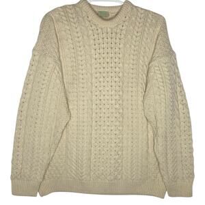 Aran Isles Knitwear Fisherman Sweater Beige Merino Wool Cable Knit Ireland XXL